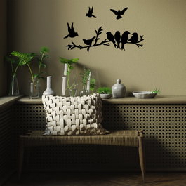 Wallity Accesorio de Pared de Metal Decorativo Bırd Communıty - 4 Piezas - Negro